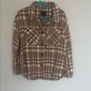 Love Tree Women's Tan and White Plaid Utility Jacket size small